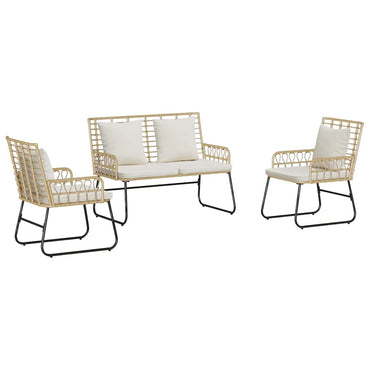 vidaXL Salon de jardin à manger 3 pcs Marron et Crème Résine tressée