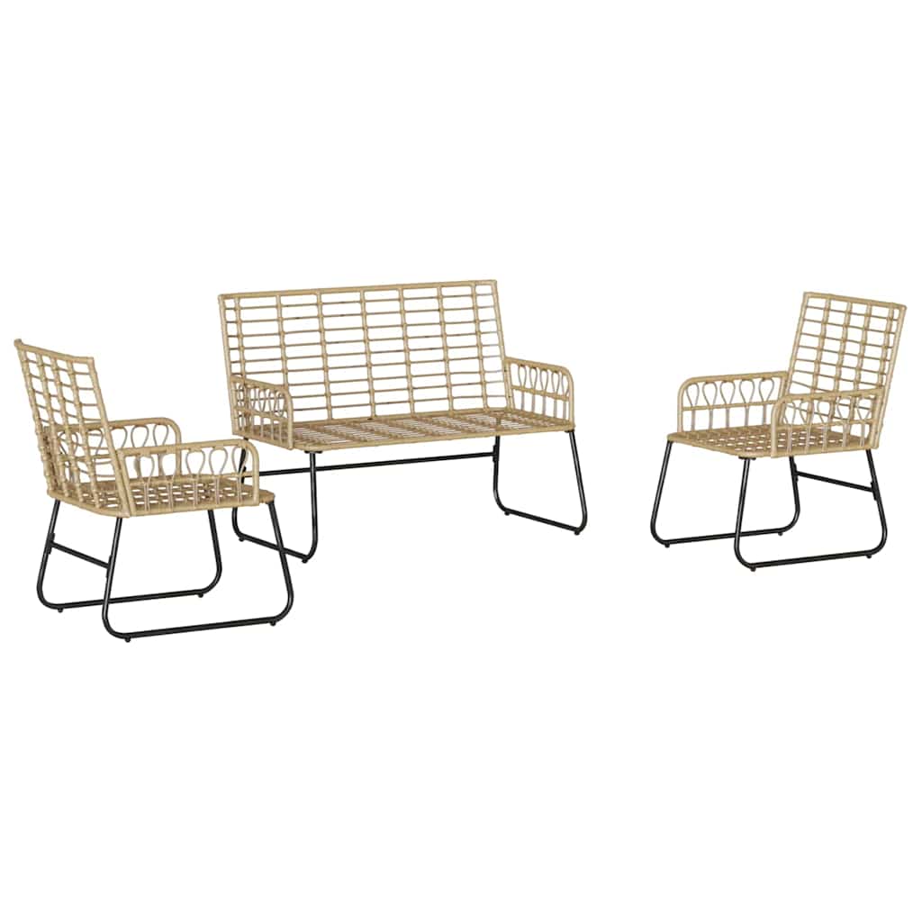 vidaXL Salon de jardin à manger 3 pcs Marron et Crème Résine tressée