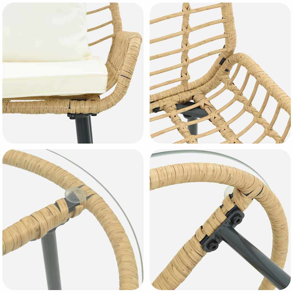 Garten Essgruppe 3 pcs Braun und Creme Poly-Rattan