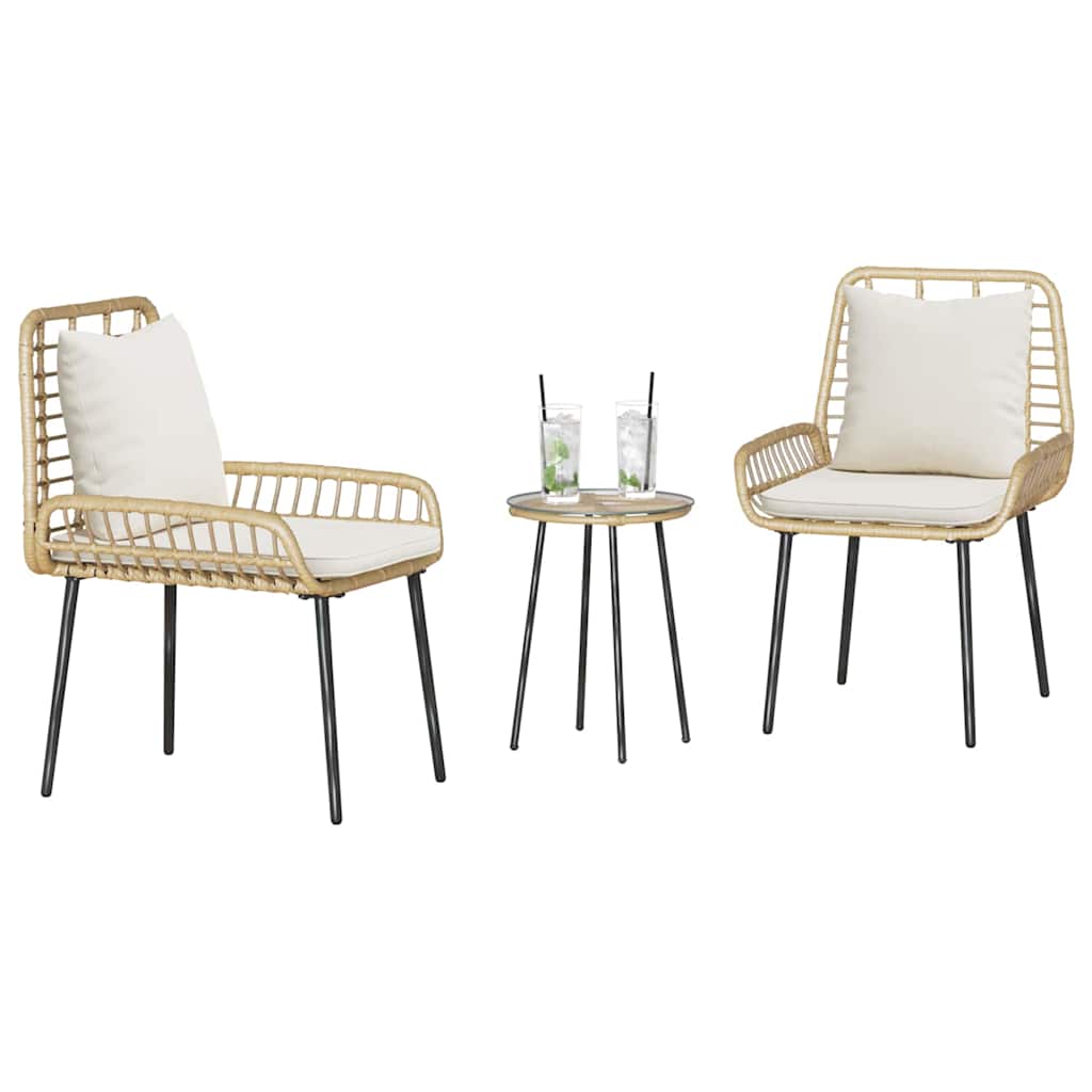 Garten Essgruppe 3 pcs Braun und Creme Poly-Rattan