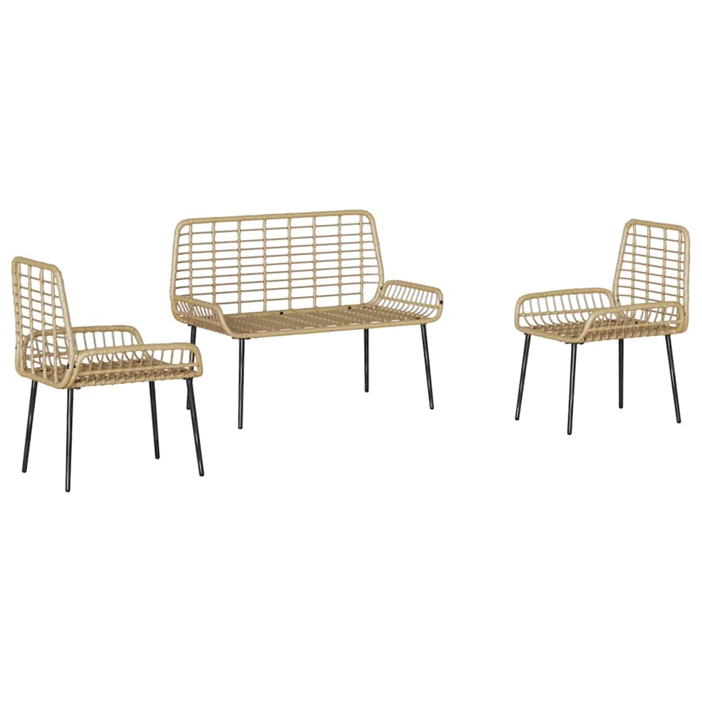 Garten Essgruppe 3 pcs Braun und Creme Poly-Rattan