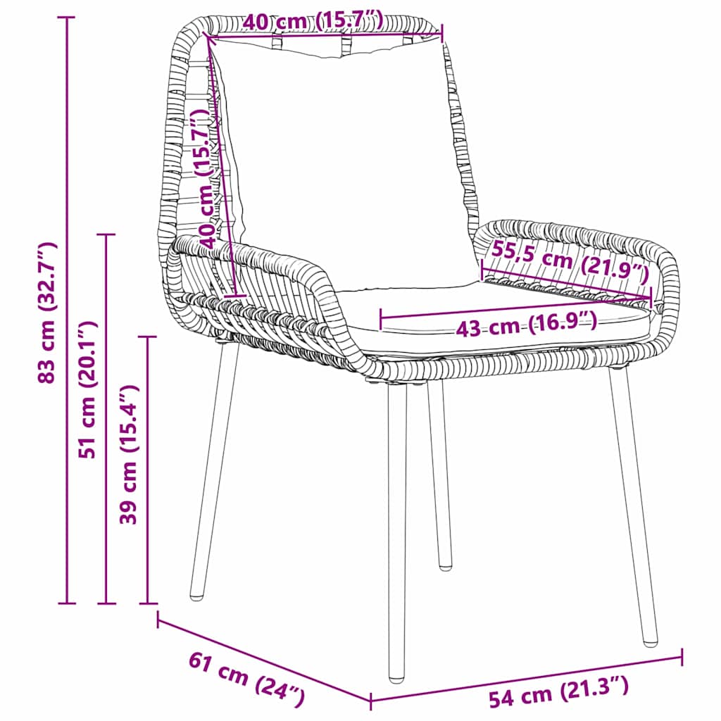 Garten Essgruppe 3 pcs Braun und Creme Poly-Rattan