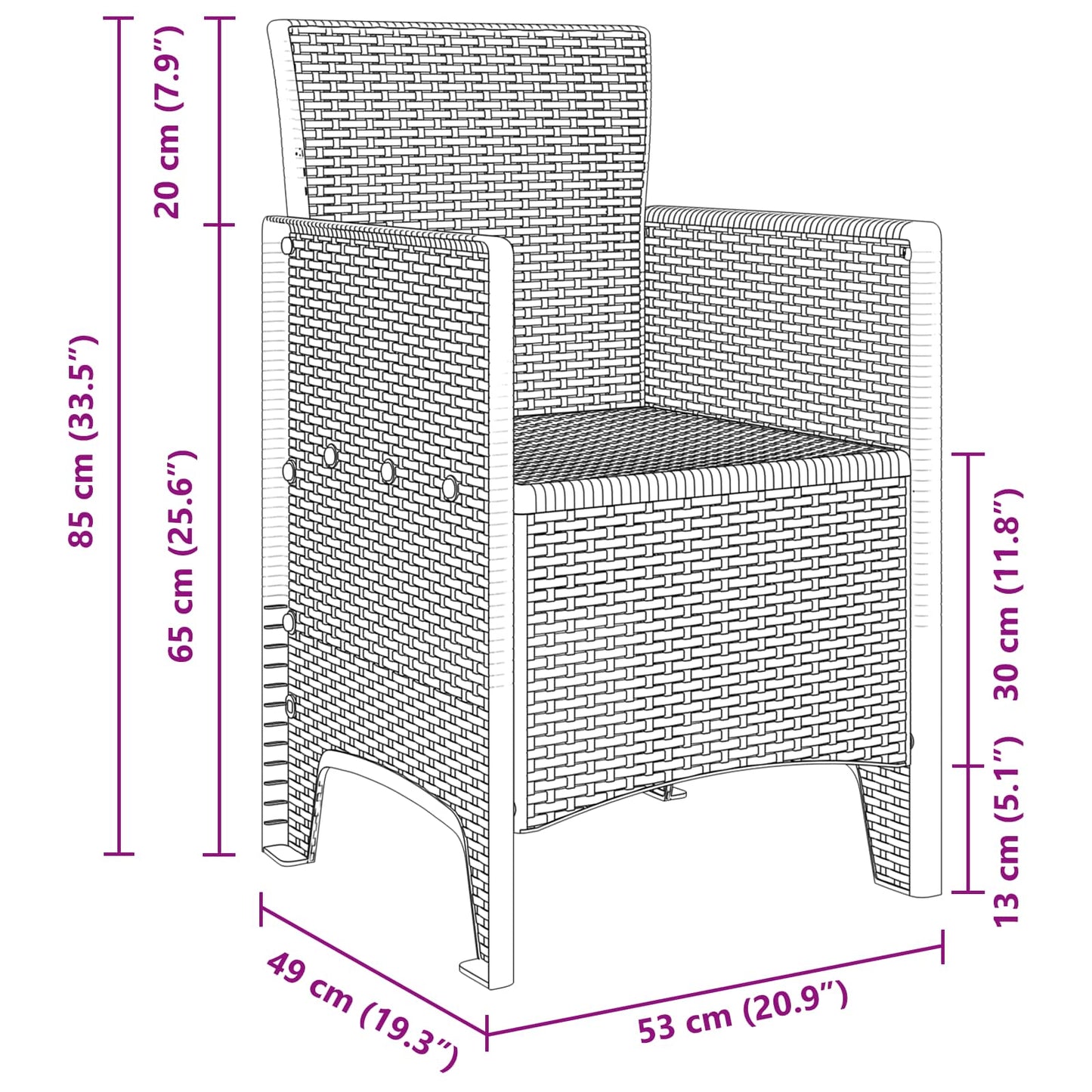 vidaXL Gartenstuhl mit Kissen 4 pcs Weiß 53 x 49 x 85 cm Polypropylen