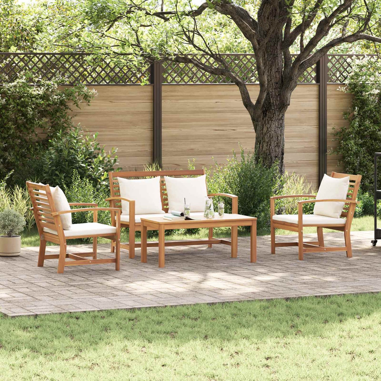 Gartensofa-set 4 pcs Natur Massivholz Teak