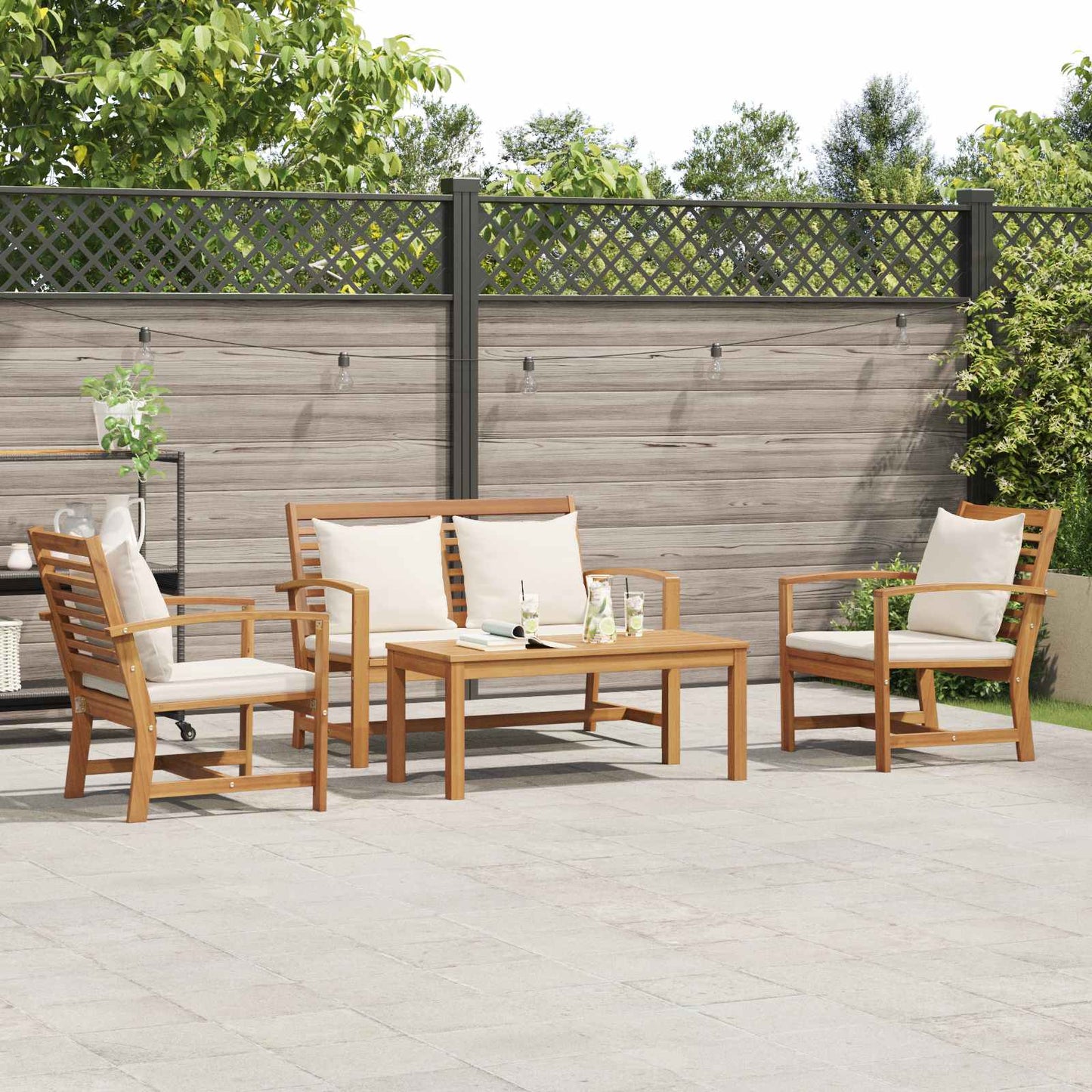 Gartensofa-set 4 pcs Natur Massivholz Teak