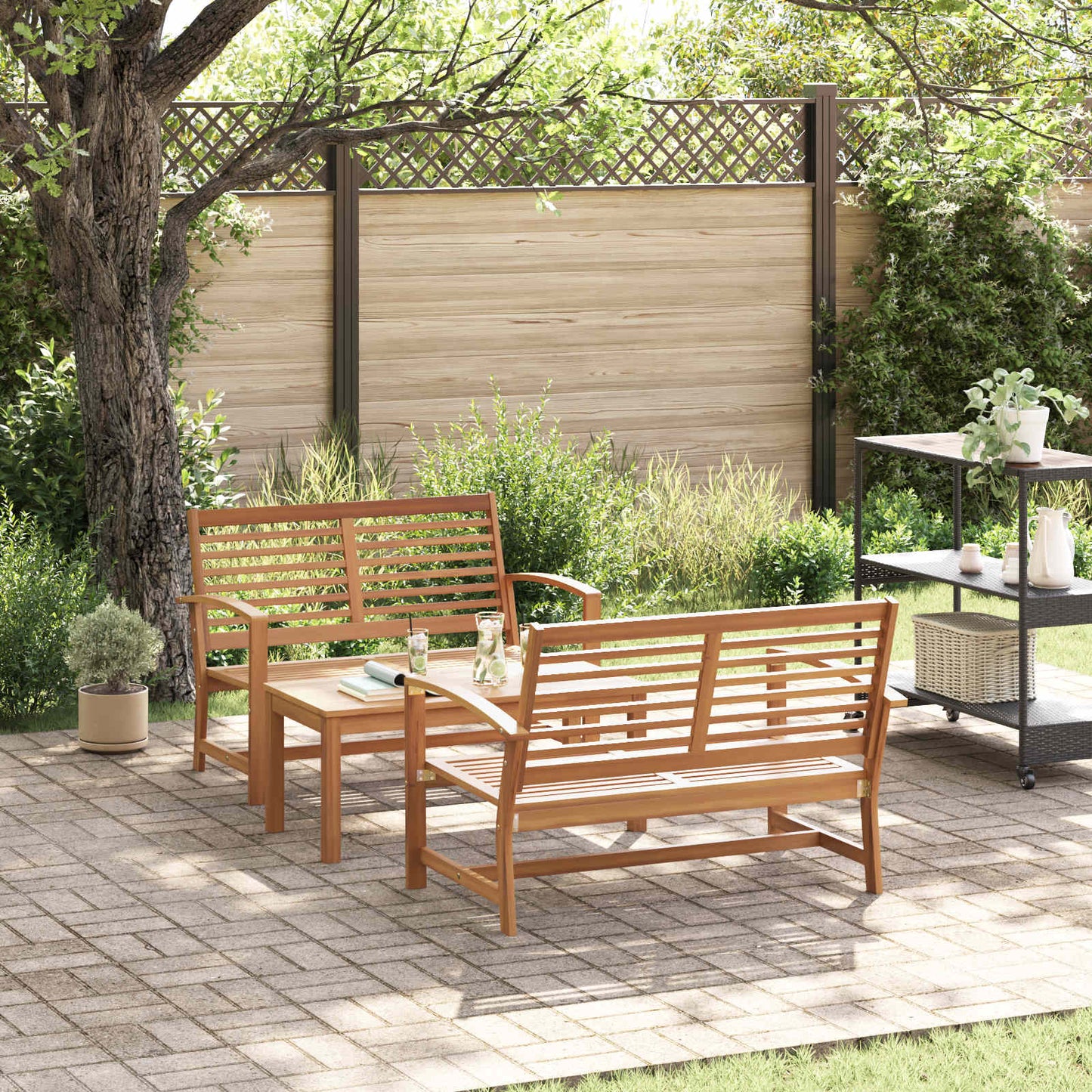 vidaXL Gartensofa-set 3 pcs Natur Massivholz Teak