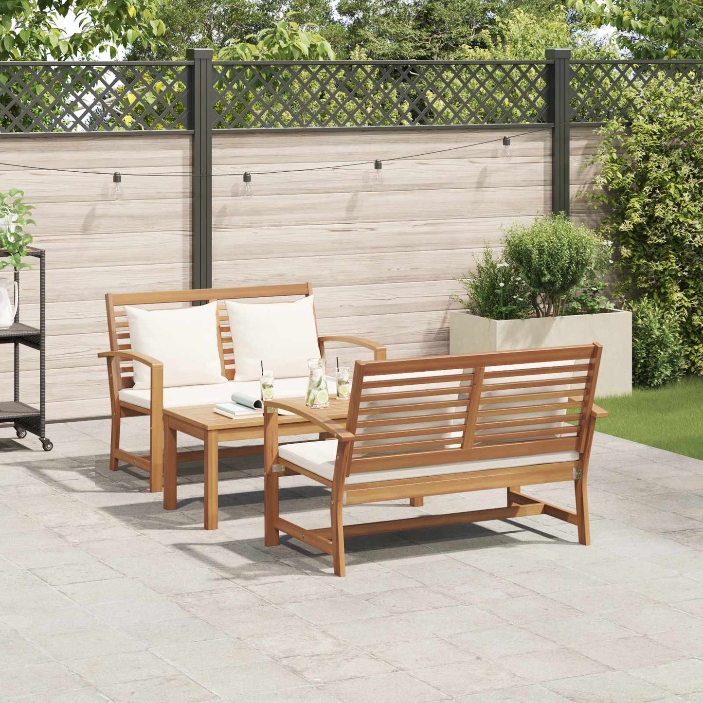 Gartensofa-set 3 pcs Natur Massivholz Teak