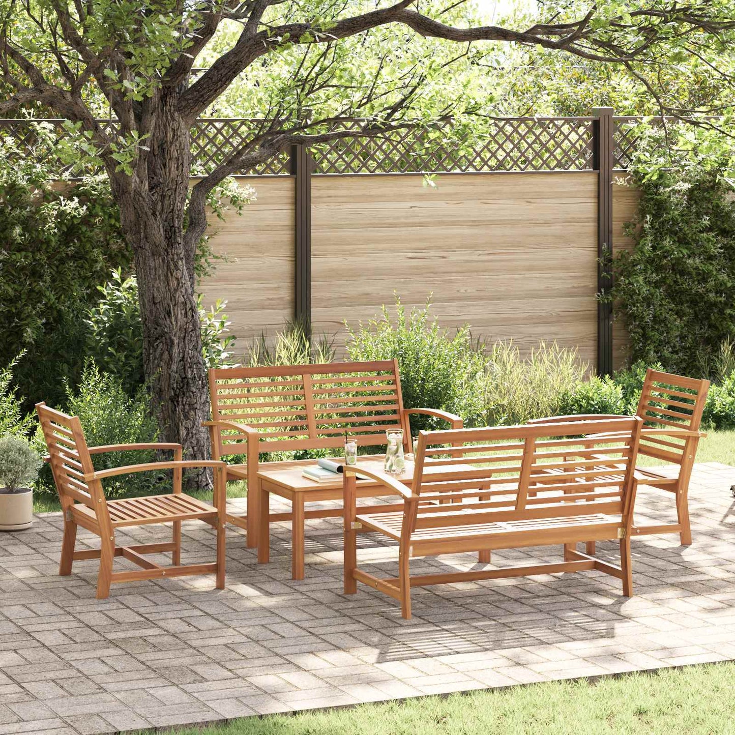 vidaXL Gartensofa-set 5 pcs Natur Massivholz Teak