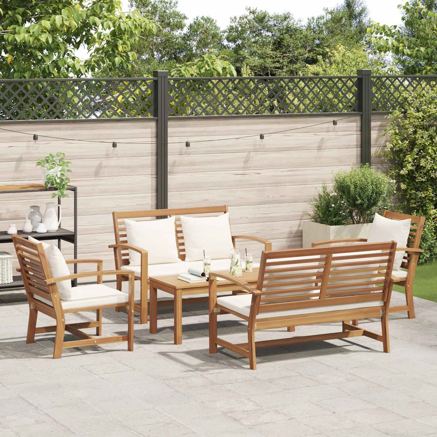 Gartensofa-set 5 pcs Natur Massivholz Teak