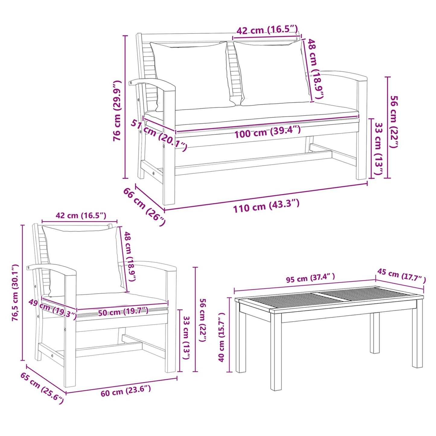 Gartensofa-set 5 pcs Natur Massivholz Teak