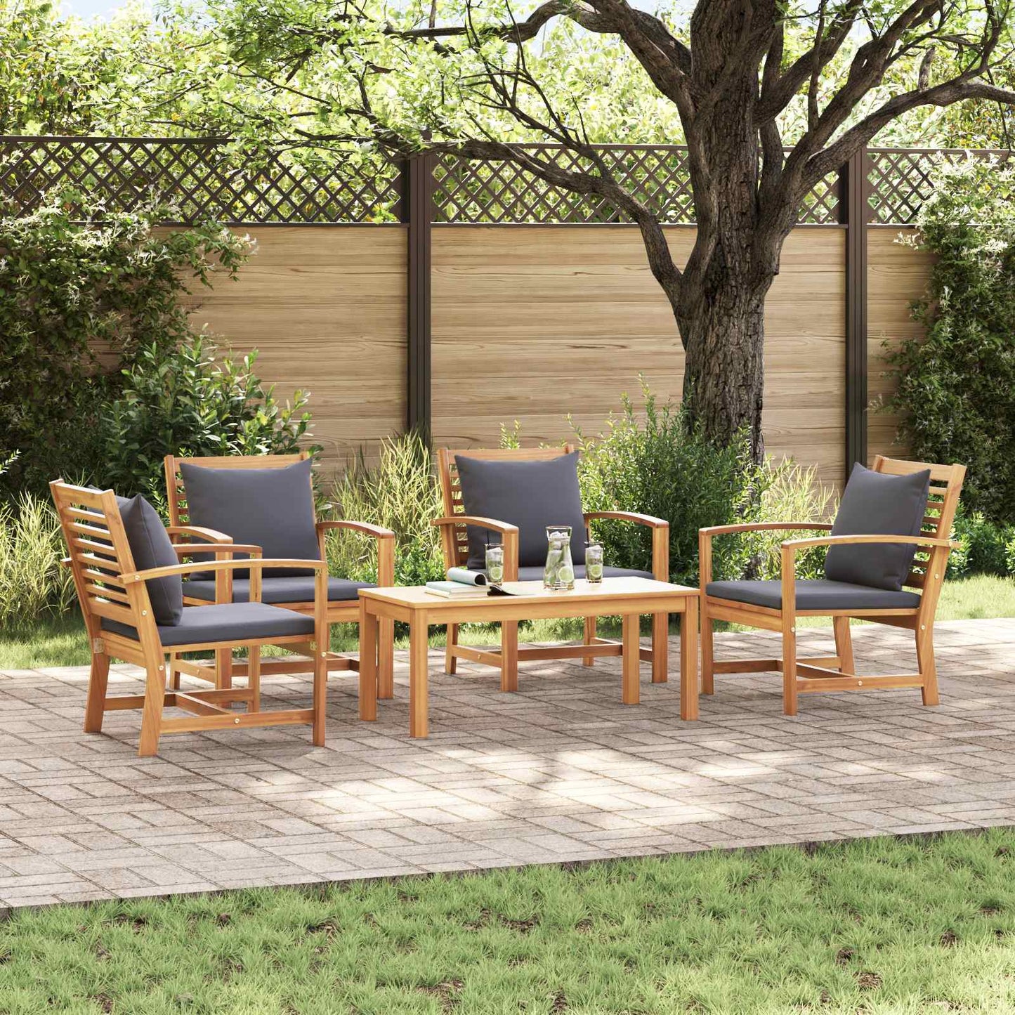 Gartensofa-set 5 pcs Natur Massivholz Teak