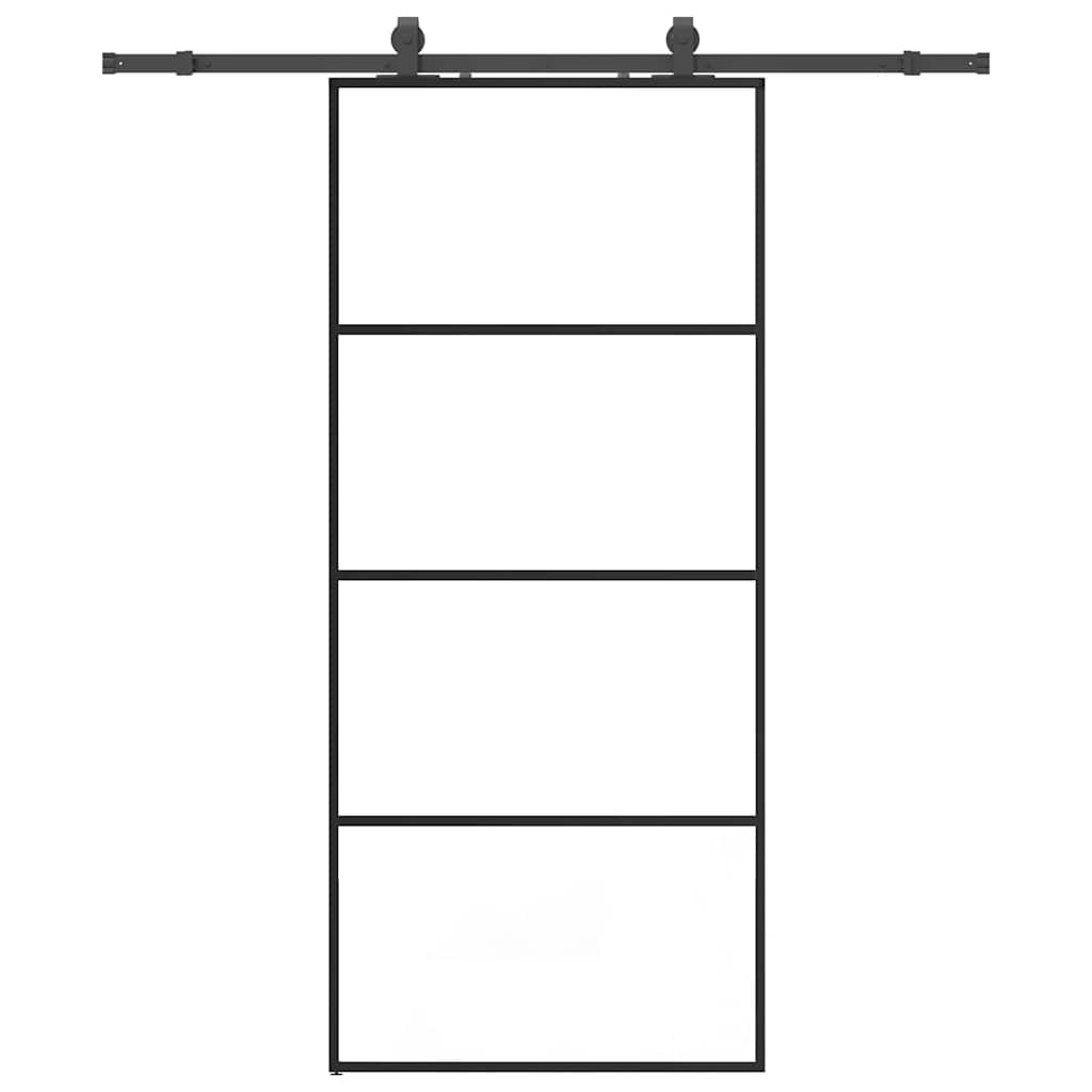 Schiebetür mit Beschlag Schwarz 90x205 cm ESG-Glas