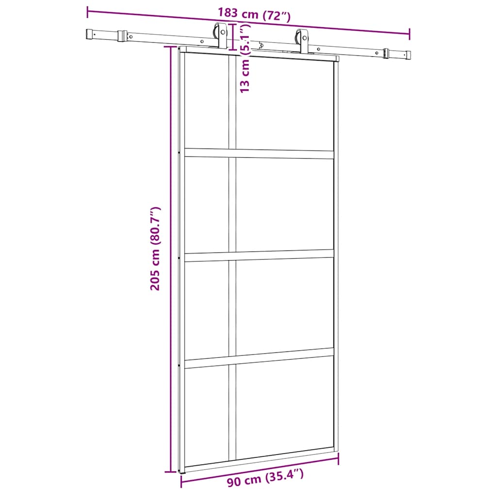Schiebetür mit Beschlag Schwarz 90x205 cm Hartglas