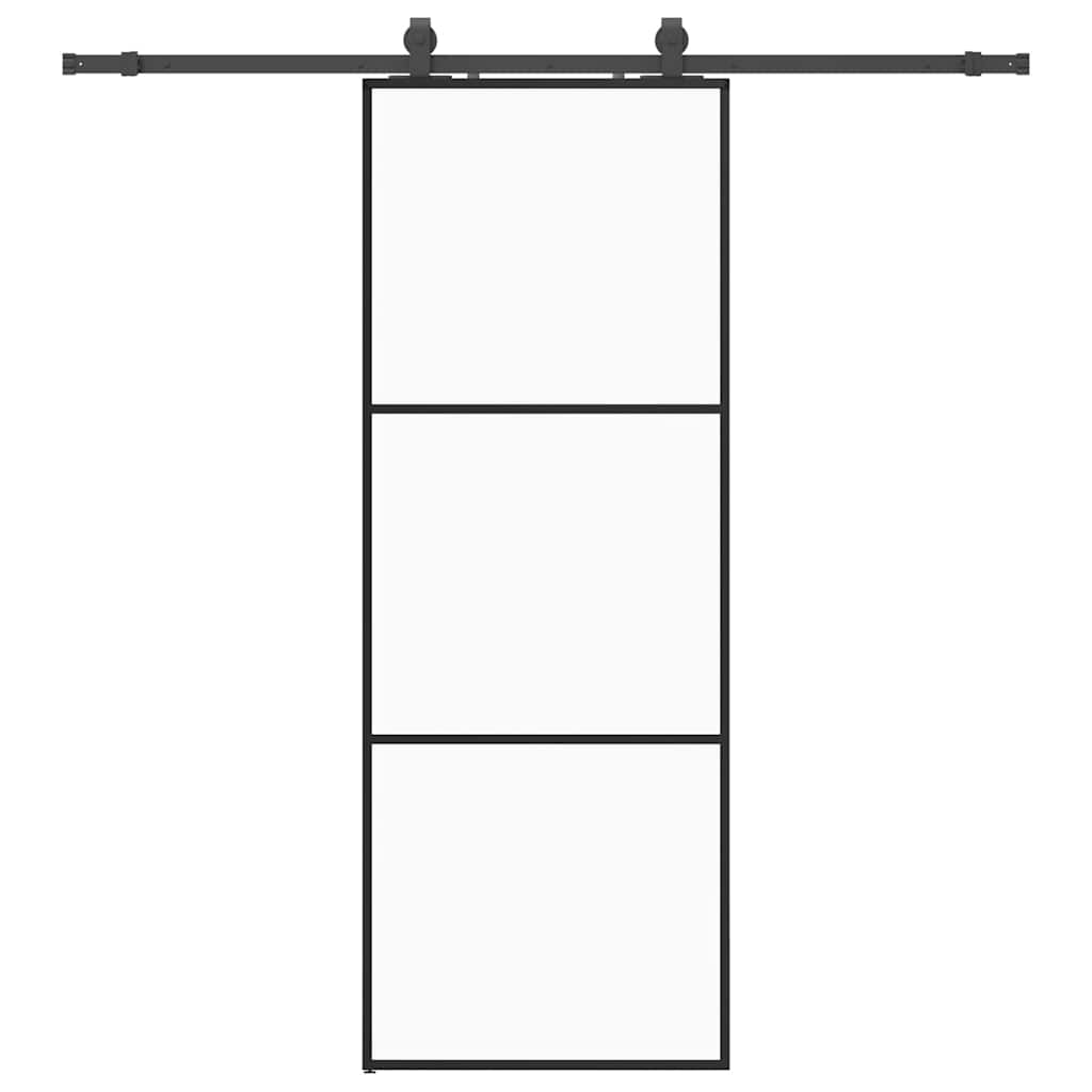 Schiebetür mit Beschlag Schwarz 76x205 cm ESG-Glas
