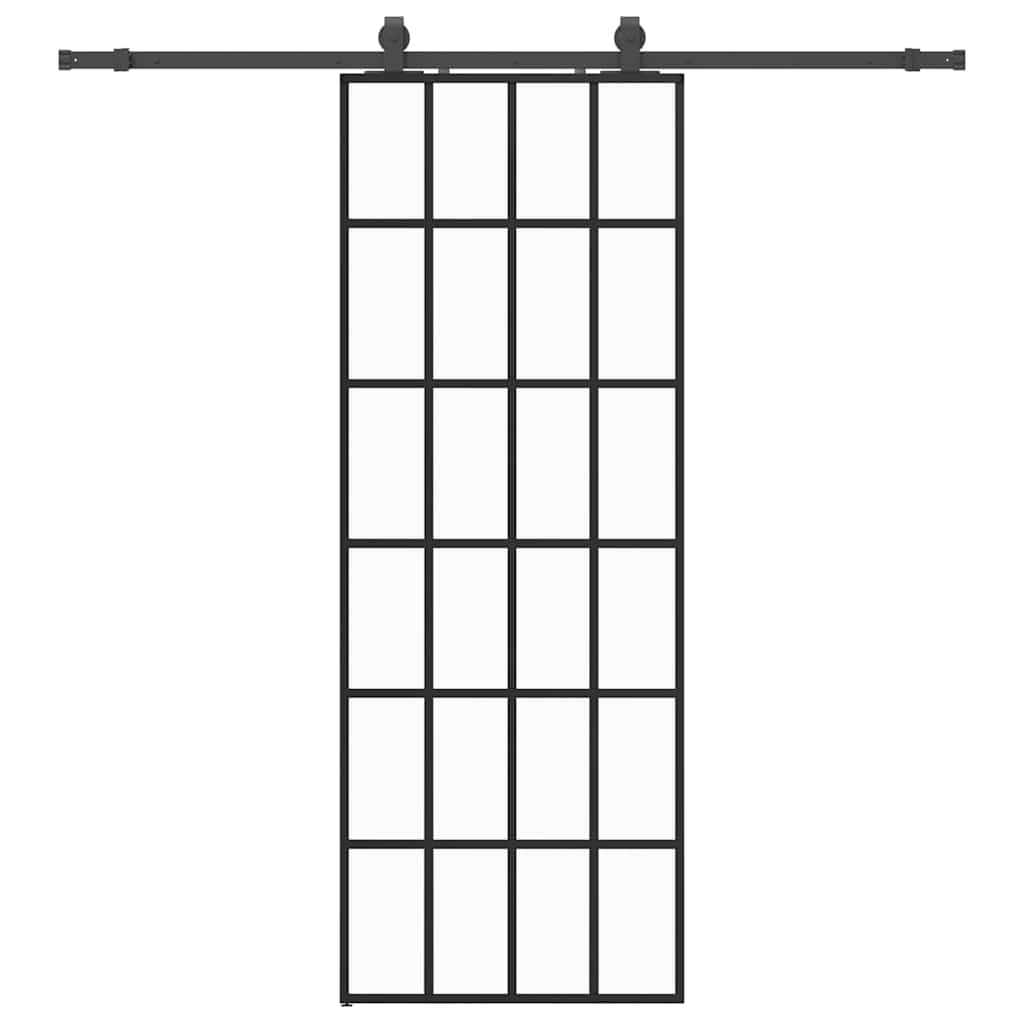 Schiebetür mit Beschlag Schwarz 76x205 cm ESG-Glas