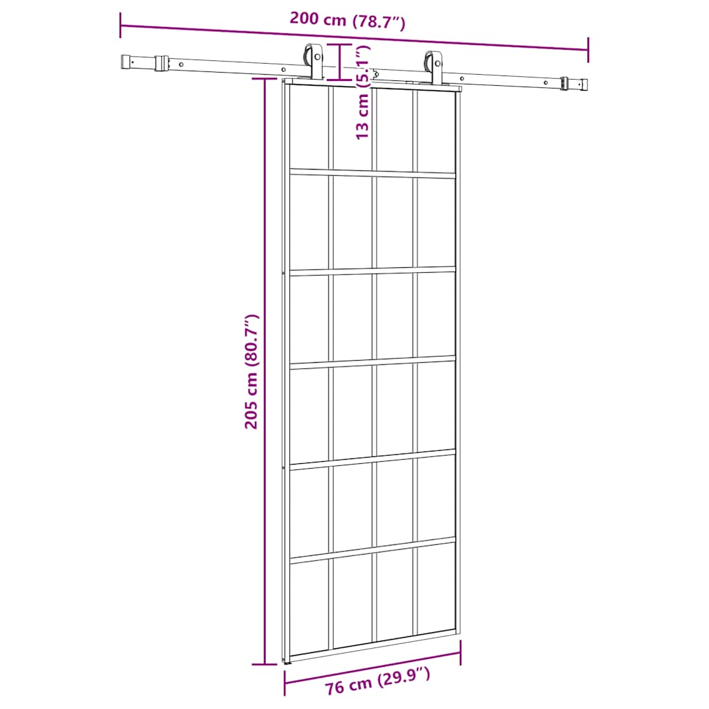 Schiebetür mit Beschlag Schwarz 76x205 cm ESG-Glas