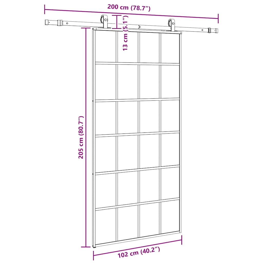 Schiebetür mit Beschlag Schwarz 102x205 cm ESG-Glas