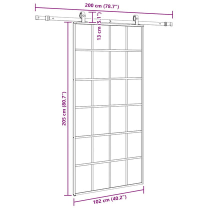 Schiebetür mit Beschlag Schwarz 102x205 cm ESG-Glas