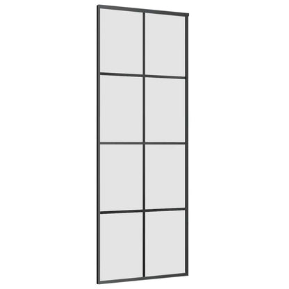 Schiebetür mit Beschlag Schwarz 76x205 cm ESG-Glas