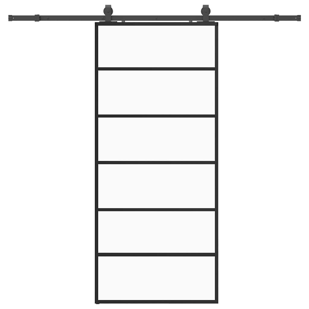Schiebetür mit Beschlag Schwarz 90x205 cm ESG-Glas
