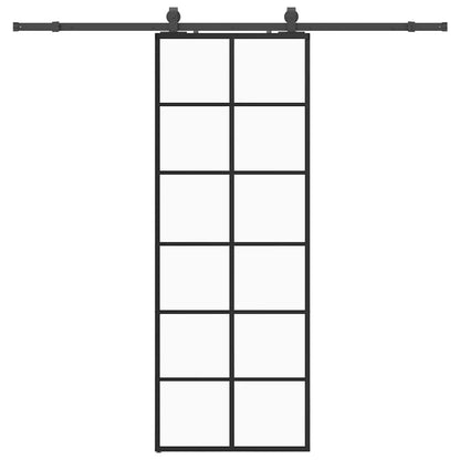 Schiebetür mit Beschlag Schwarz 76x205 cm ESG-Glas