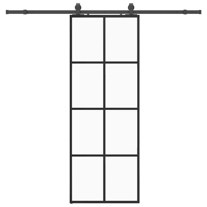Schiebetür mit Beschlag Schwarz 76x205 cm ESG-Glas