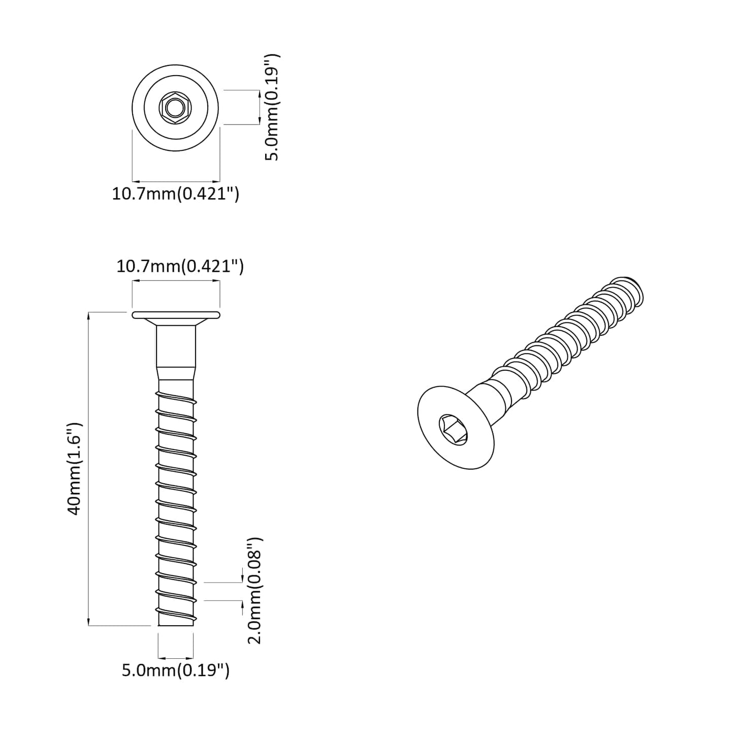 Confirmat-Schrauben 2 Stk. Silber Ø5 x 40 mm Metall