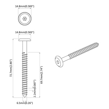 Holzschrauben 2 pcs Silber M6 x 70 mm Stahl