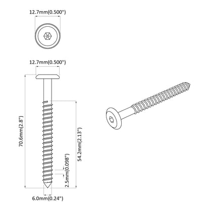 Holzschrauben 2 pcs Silber M6 x 70 mm Stahl