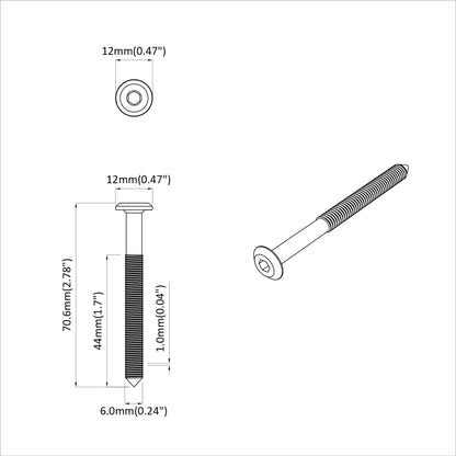 Möbel-Schrauben 2 pcs Silber M6 x 70 mm Stahl