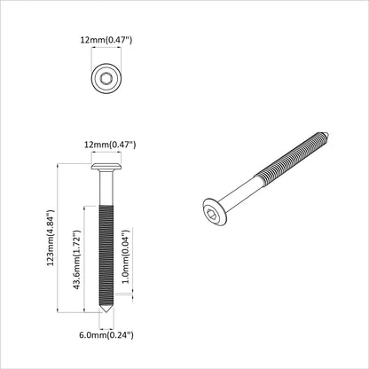 Möbel-Schrauben 2 pcs Silber M6 x 120 mm Stahl