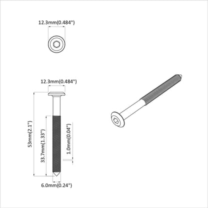 Schraube 12 pcs Silber M6 x 50 mm Stahl