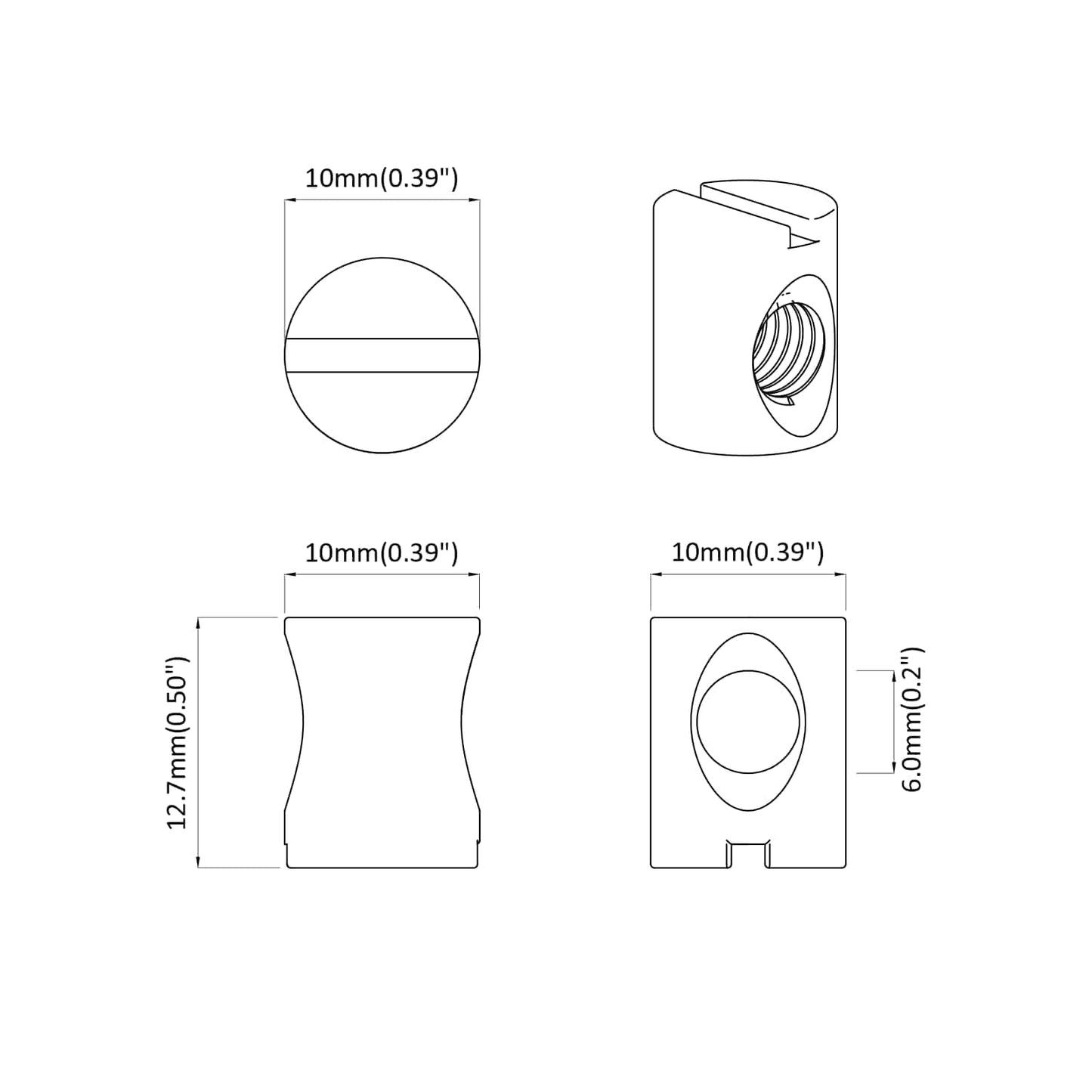Zylindermuttern 2 pcs Silber M6 x 13 mm Metall