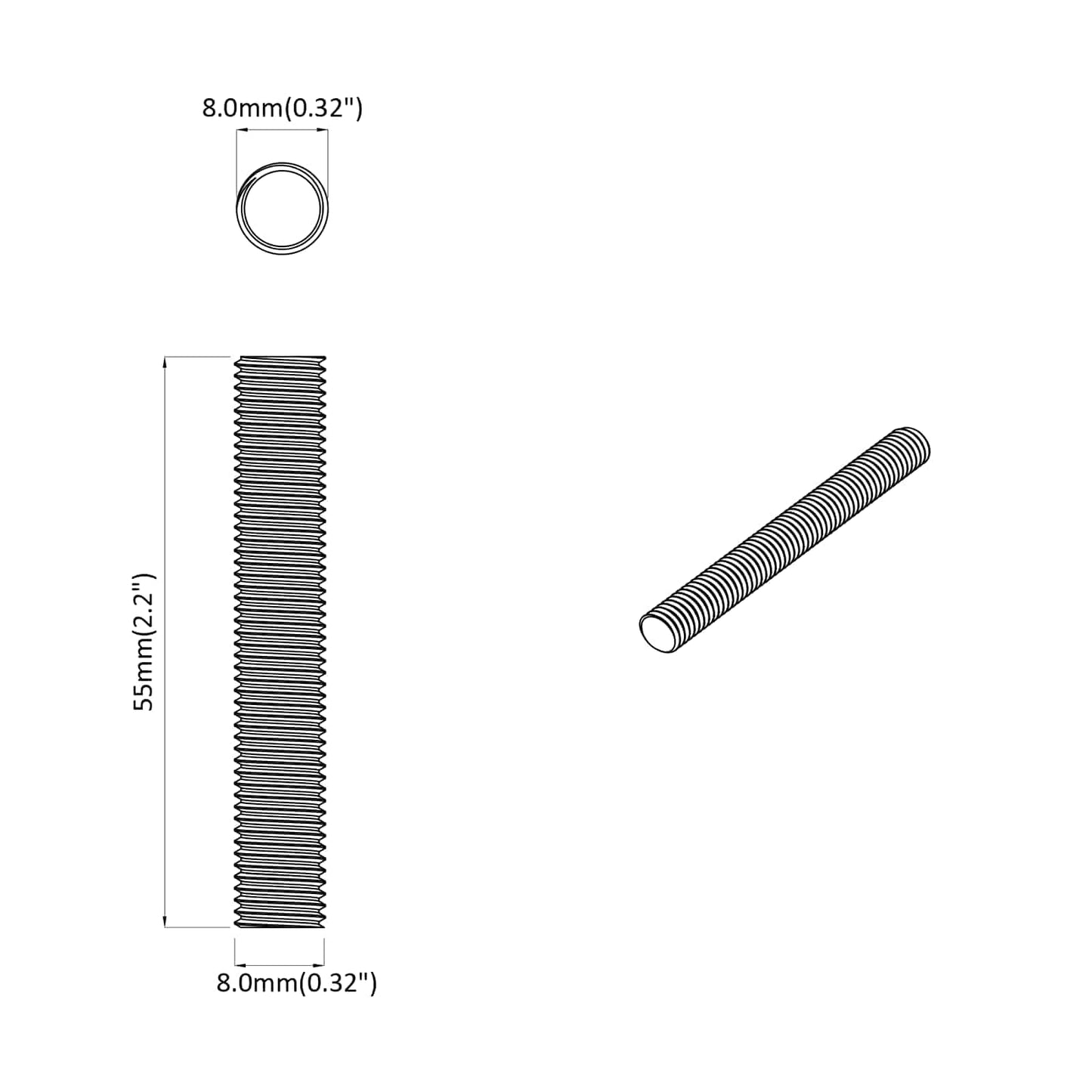 Gewindestange 2 pcs Silber 8 x 55 mm Stahl