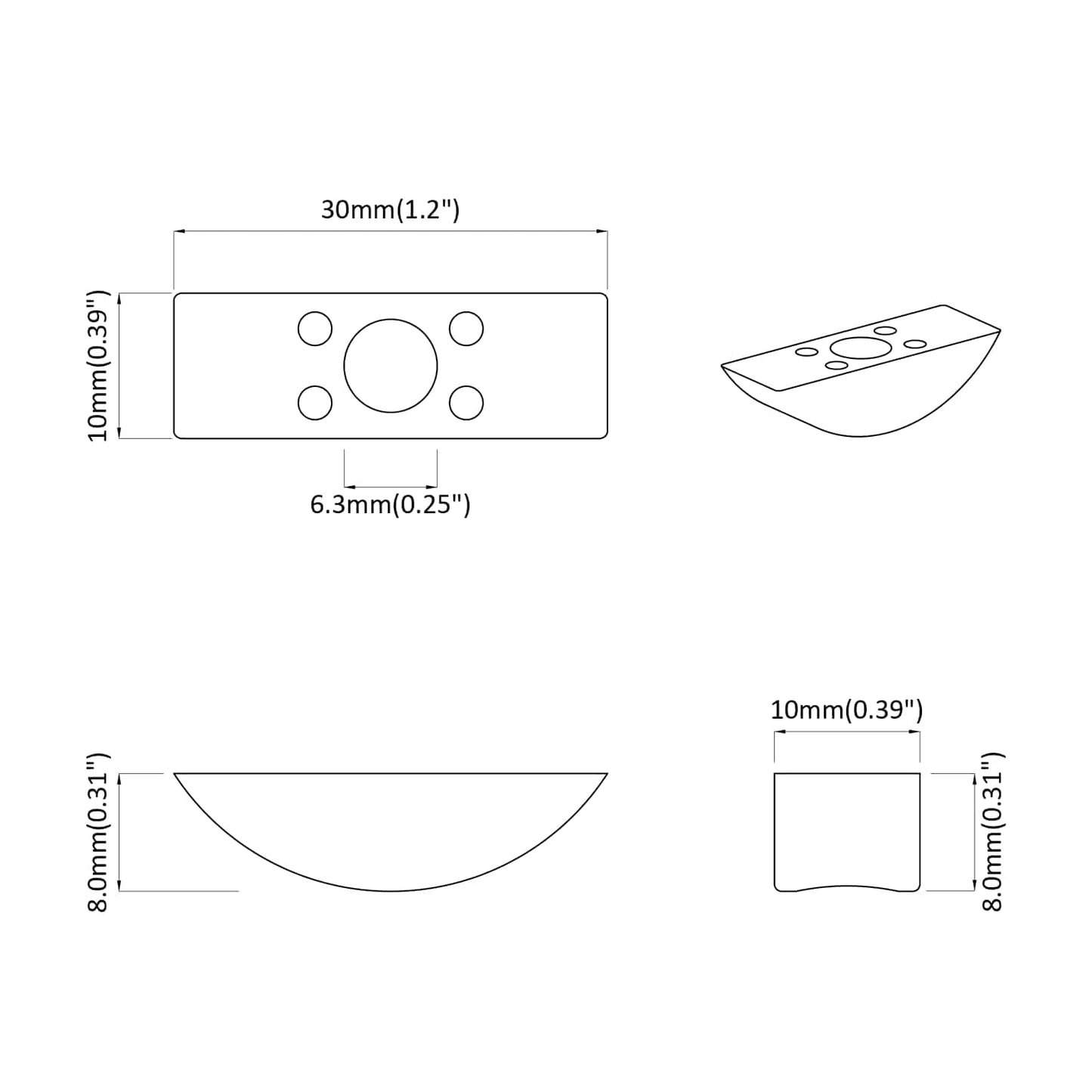 Halbmond-Unterlegscheibe 2 pcs Weiß M6 Polypropylen