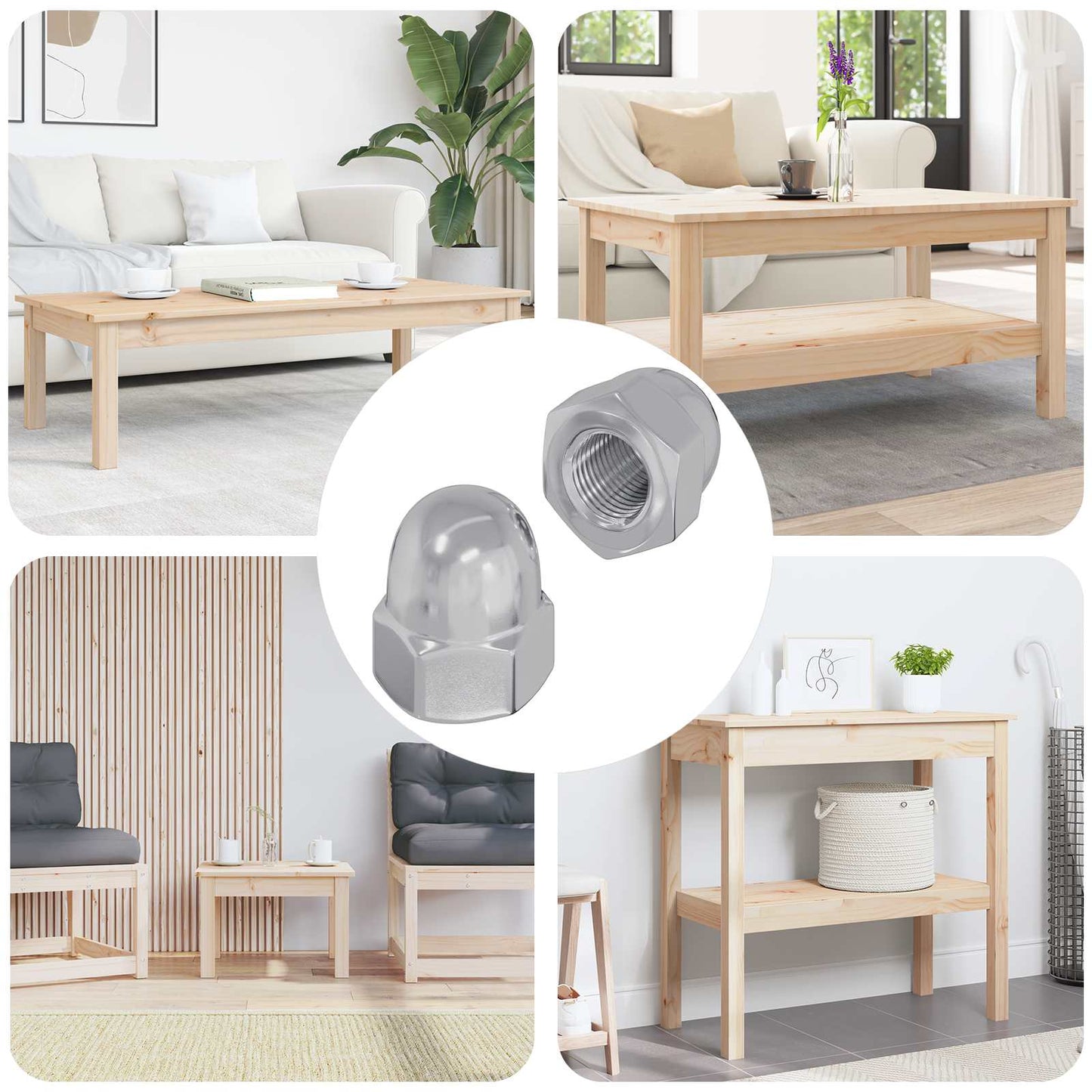 Eichelmuttern 2 pcs Silber 12,8 x 12,8 x 6,5 cm Stahl