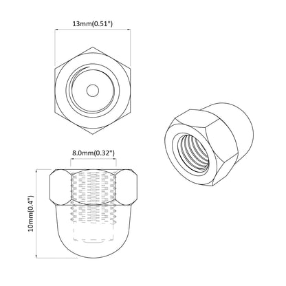 Eichelmuttern 2 pcs Silber 12,8 x 12,8 x 6,5 cm Stahl
