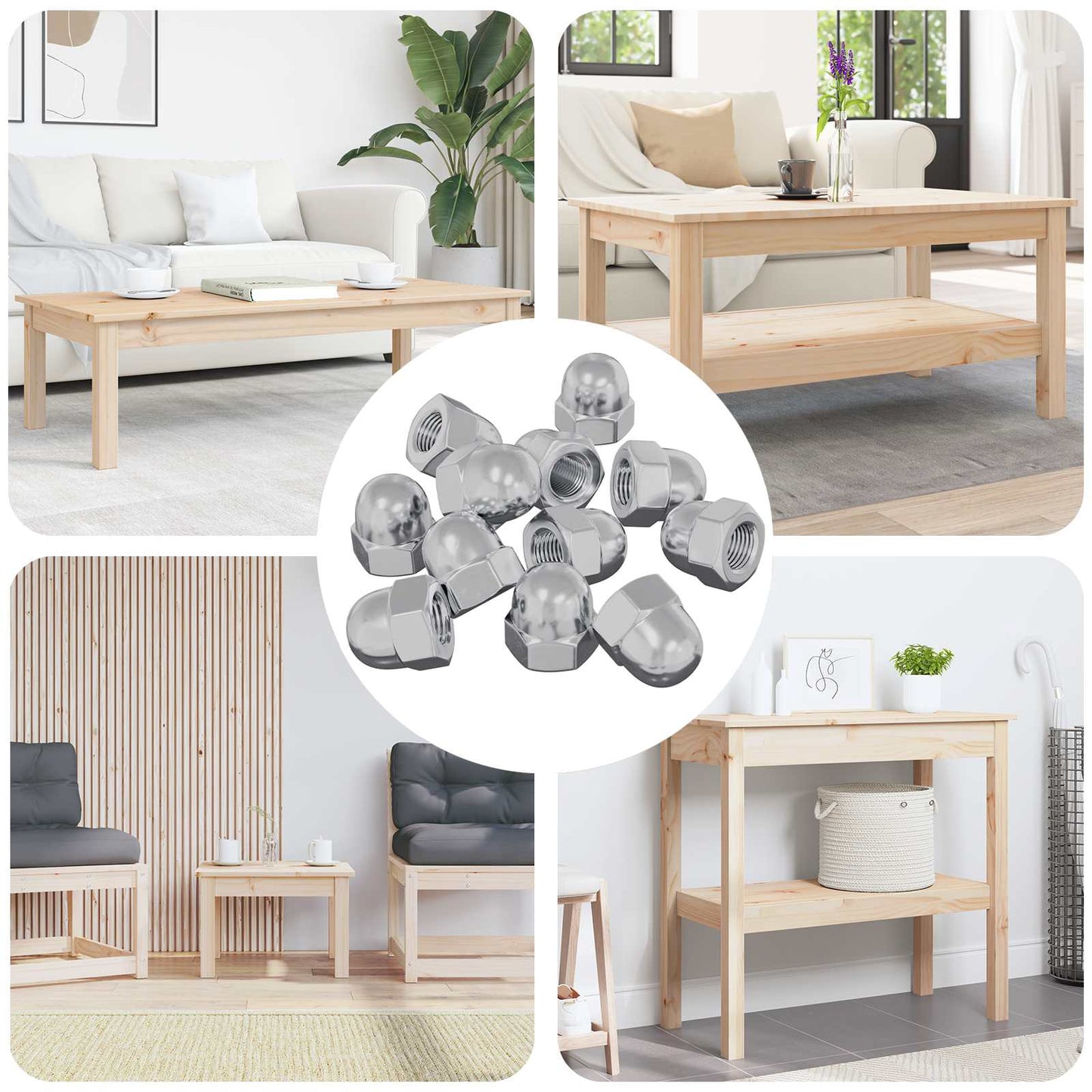 Eichelmuttern 12 pcs Silber 12,8 x 12,8 x 6,5 cm Eisen