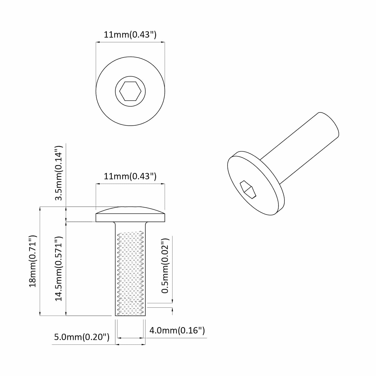 Hülsenmuttern 2 pcs Schwarz M4 x 14,5 mm Metall