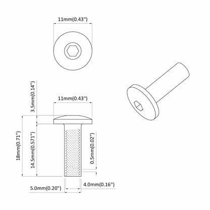 Hülsenmuttern 2 pcs Schwarz M4 x 14,5 mm Metall