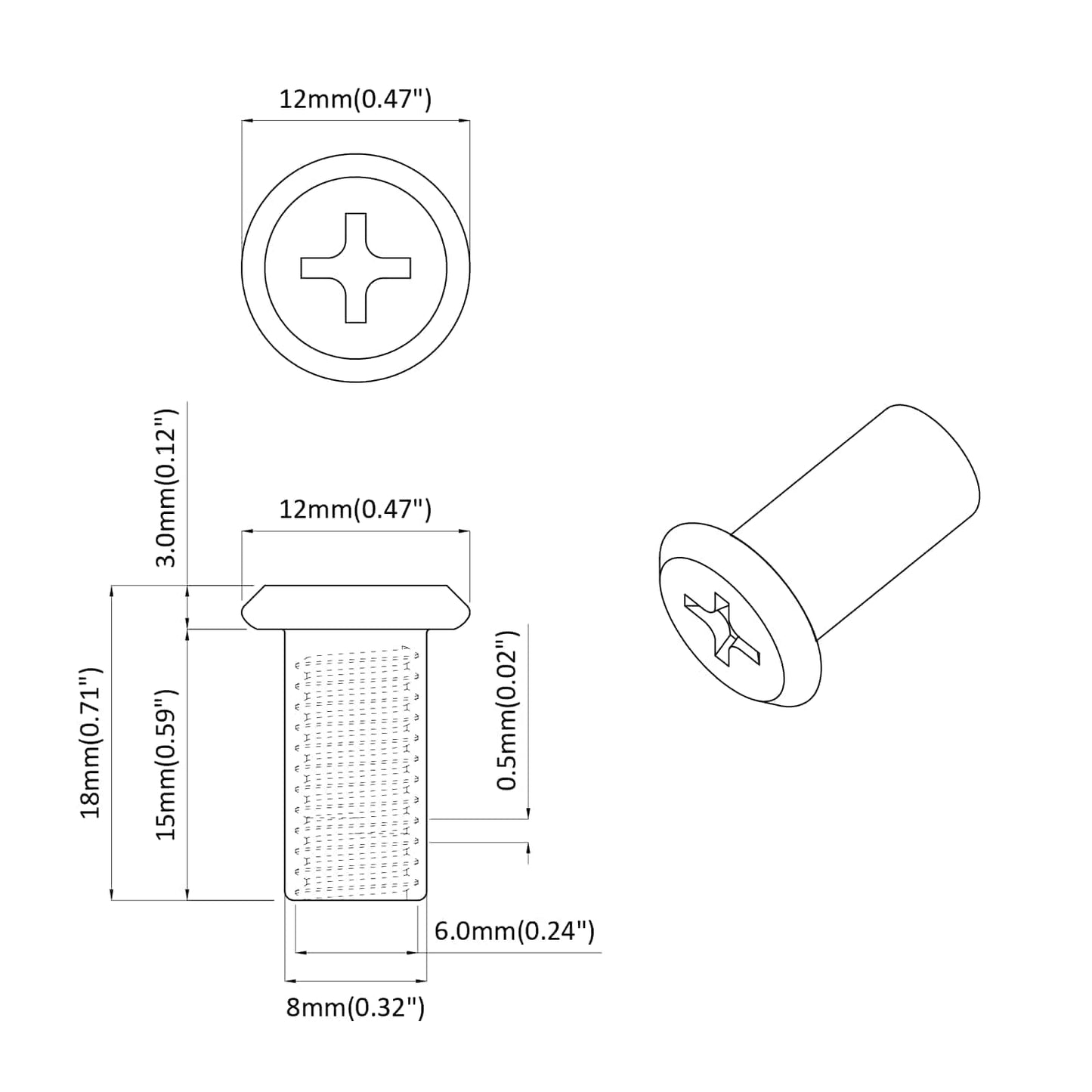 Sicherungsmutter 12 pcs Nickel M6 x 15 mm Stahl
