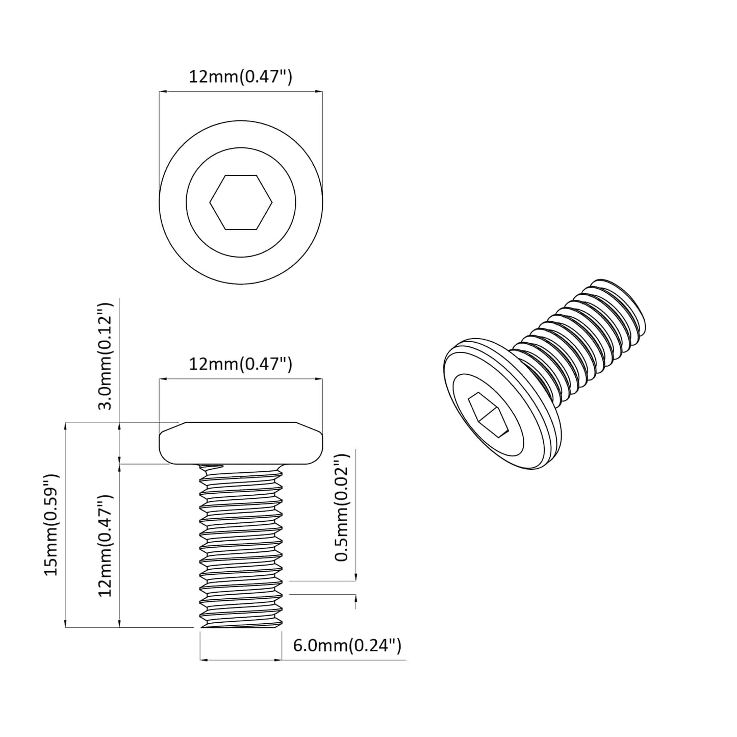 Schraube mit Sperre Uni 12 pcs Silber M6 x 12 mm Stahl