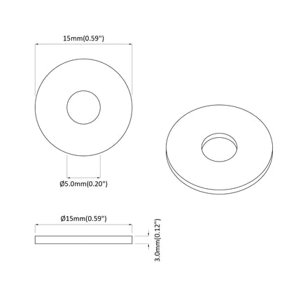 geeignet für Flachscheiben 12 pcs Schwarz ∅15 x 3 mm