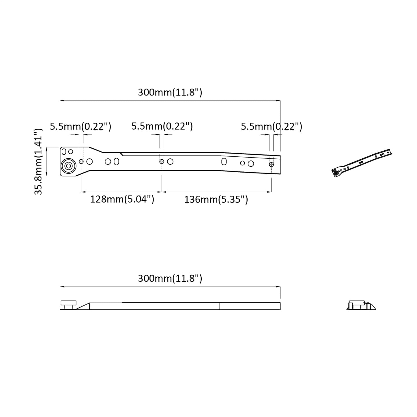 Schubladenschiene 2 pcs Weiß 300 mm Stahl