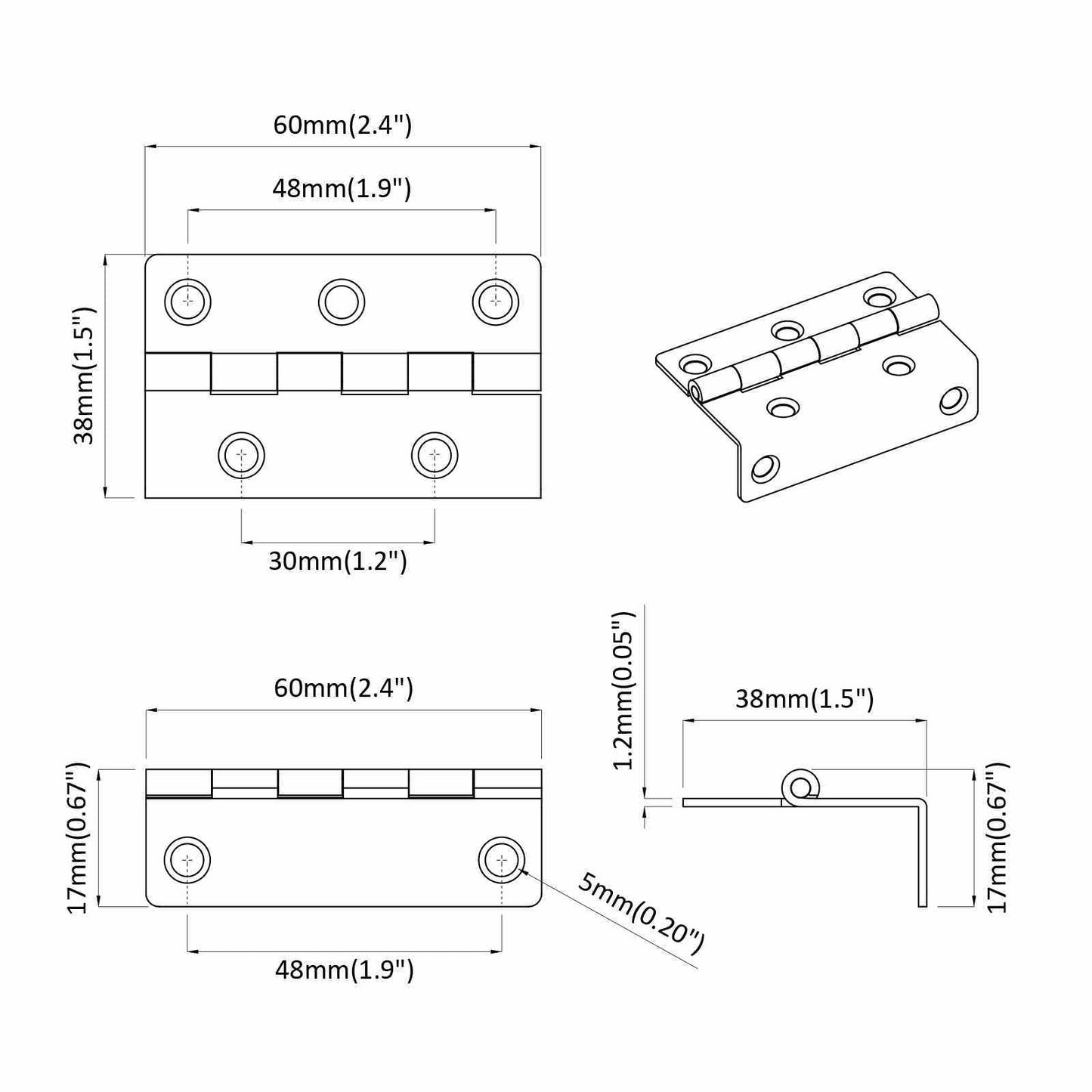 Scharnier 537 pcs Schwarz 38 x 17 x 60 mm Eisen