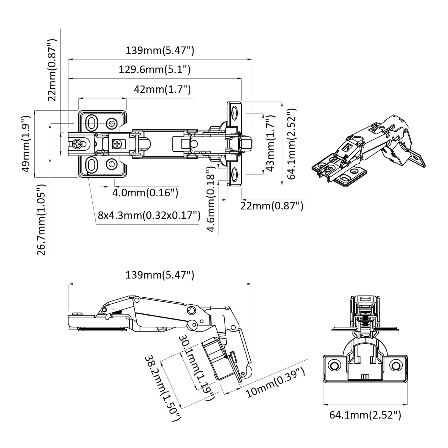 Scharnier 12 pcs Nickel 139 x 64,1 x 10 mm Eisen
