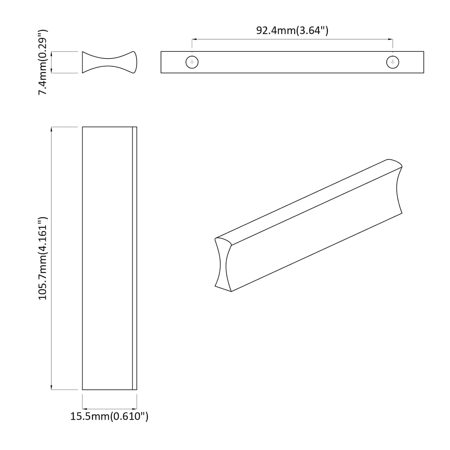 Griff Uni 828 pcs Silber 105,7 x 7,4 x 15,5 mm Aluminium