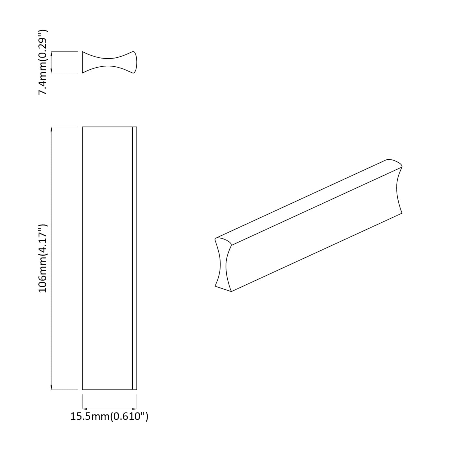 Griff 12 pcs Schwarz 106 x 7,4 x 15,5 mm Aluminium