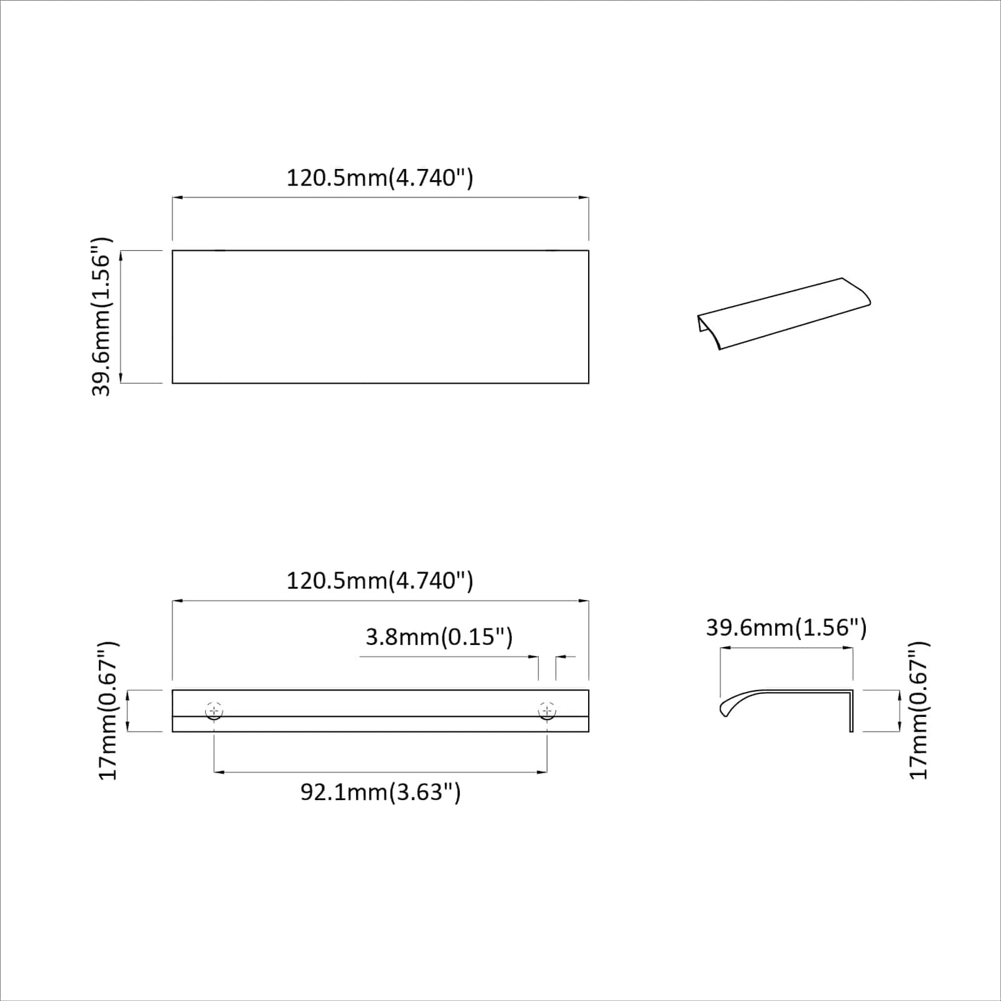 Griff 12 pcs Schwarz 120 x 39,6 x 17 mm Aluminium