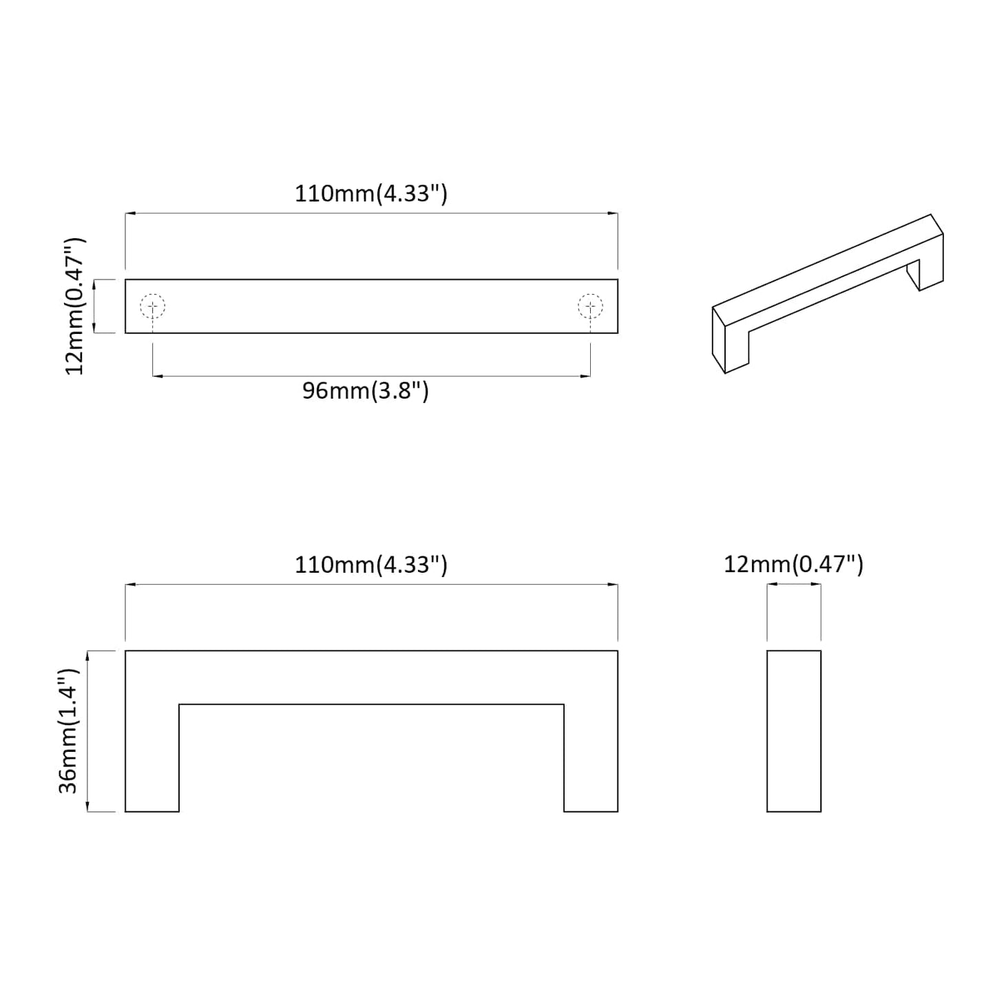 Möbelgriff 429 pcs Schwarz 110 x 12 x 36 mm Eisen